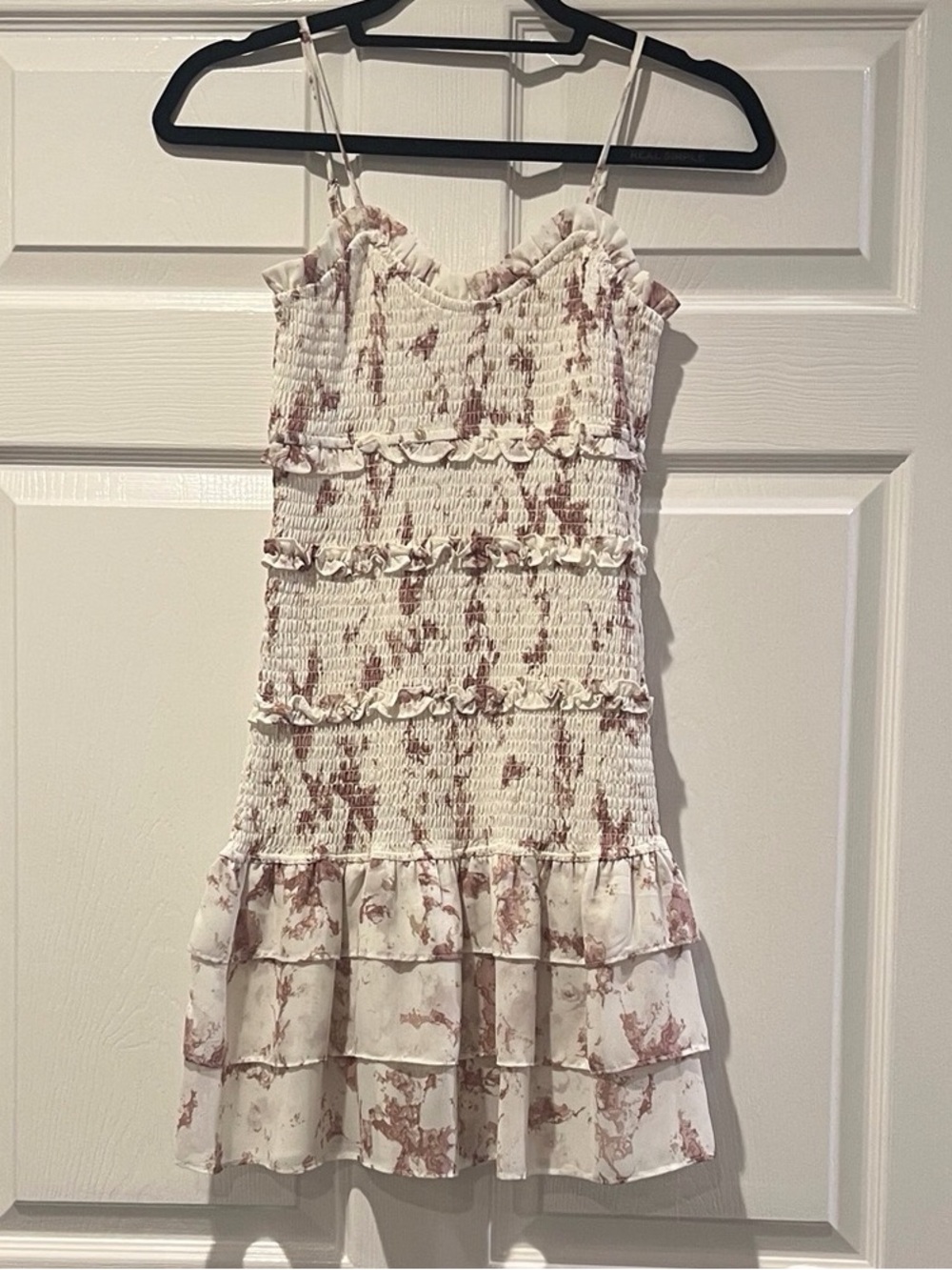 Smocked Ruffle Tiered Sundress in Cream and Mauve - Picture 2 of 2